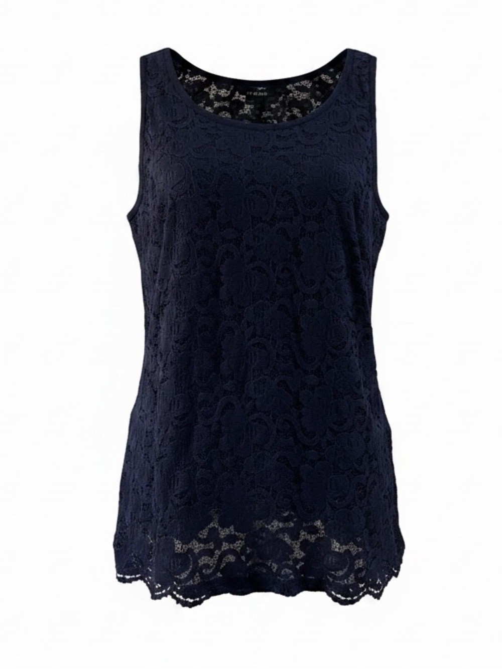 SOHO JEANS NEW YORK & COMPANY INTRICATE FLORAL LACE TANK TOP DARK BLUE SIZE M